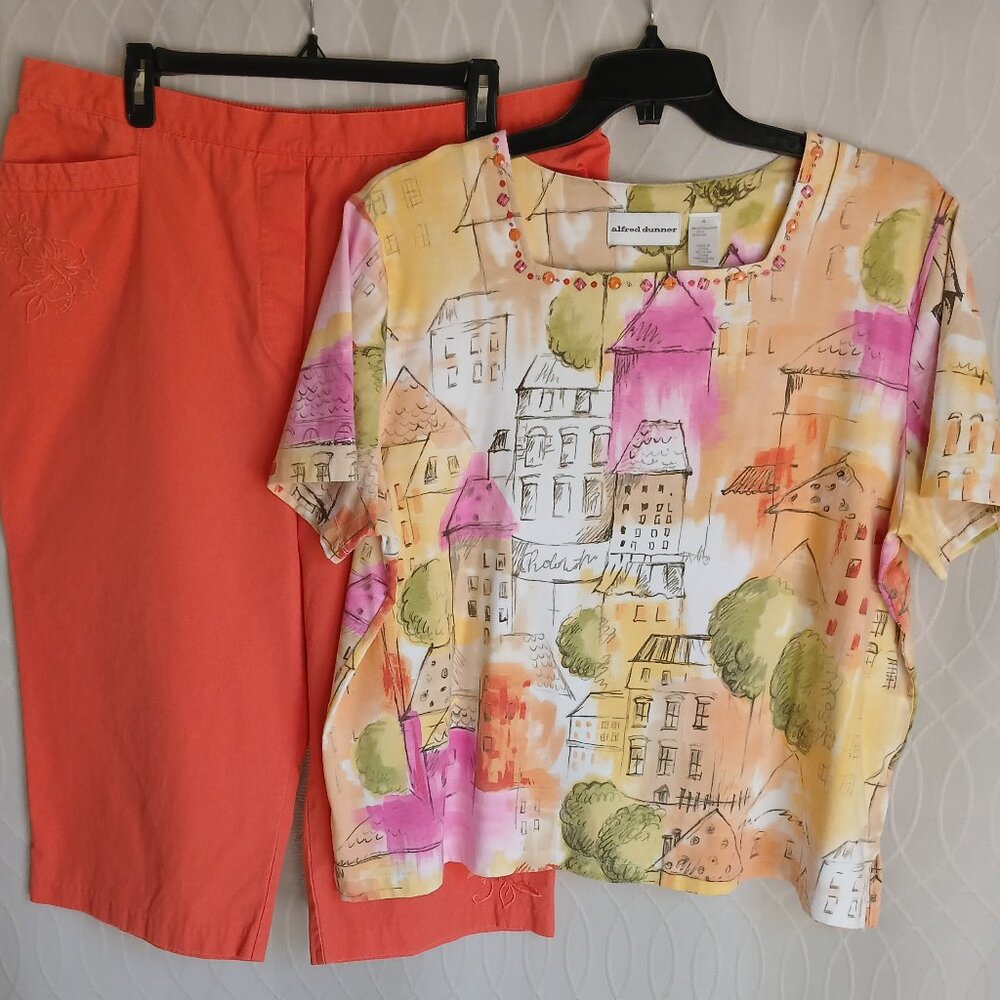 Alfred Dunner 2 pc Orange Top & Capri Pants Set ~ Top XL Pants Size 20